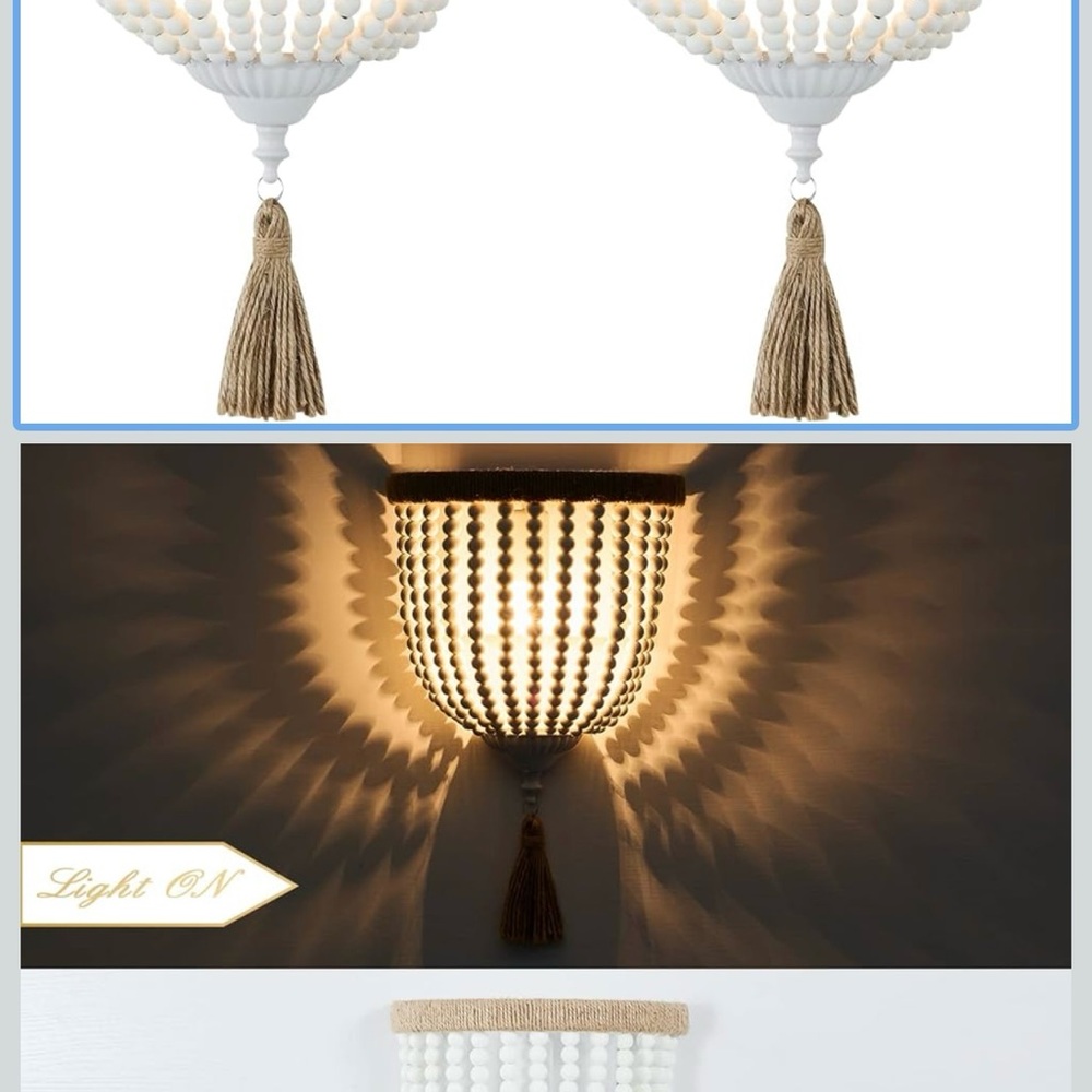 Elegant White Beaded Wall Sconce with Tassel NEW